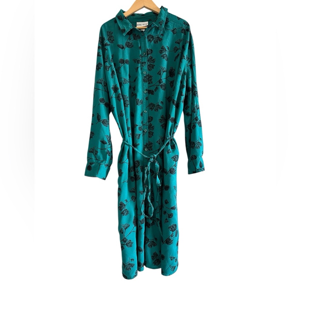 Ava & Viv Teal Floral Shirt Dress - Picture 3 of 7